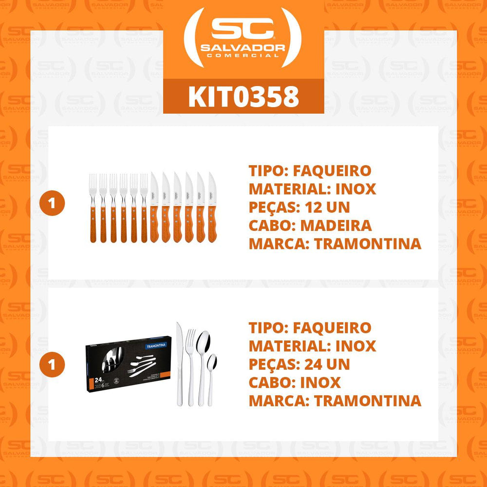Kit Jogo de Churrasco Inox 12 Peças Dynamic + 1 Faqueiro Inox 24pç - Tramontina