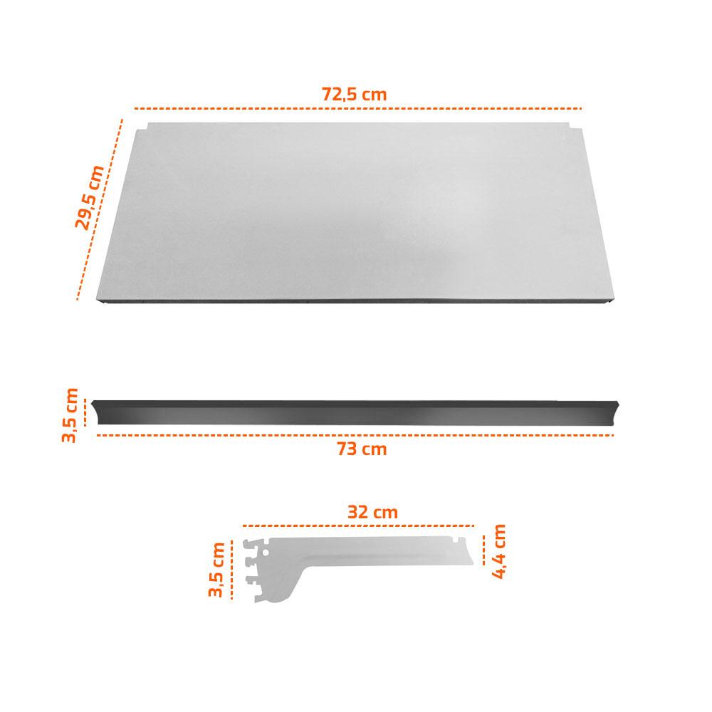 Kit 3 Bandejas Prateleiras Ponta 30x73 para Gôndolas New Plus com Porta Etiqueta Azul - SA Gôndolas