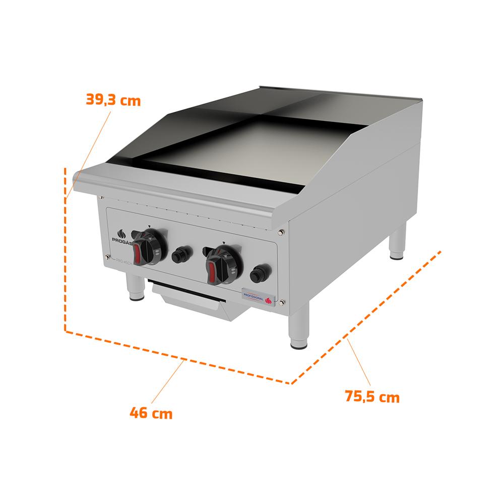 Chapa Lanche Bifeteira a Gás Profissional Para Lanchonetes Inox 45cm PRO-45CH - Progás P44602