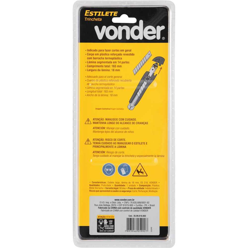 Estilete Largo Profissional Lâmina de 18mm Es218 - Vonder 3599018002