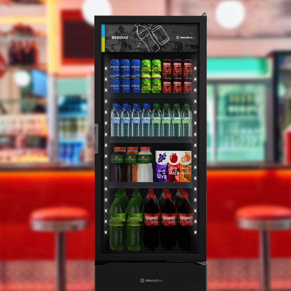 Visa Cooler Refrigerador Expositor de Bebidas Vertical 2 a 8ºc 370/403L Vb40ah 220v All Black Metalfrio