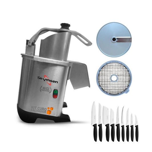 Processador de Alimentos Corte Fatias 10mm e Cubos 10mm PA7 PRO Bivolt Skymsen e Jogo de Facas 9 Peças
