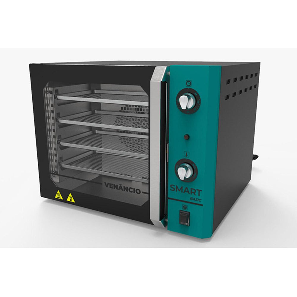 Forno Turbo Convector Smart Preto e Azul Turquesa FCSB4E 220v + Bancada CFCS Preto + 4 Assadeiras - Venâncio