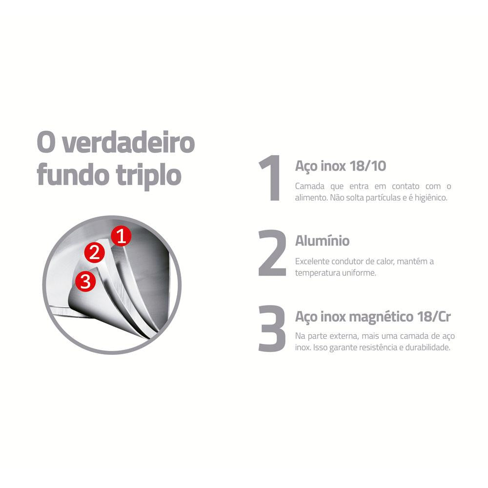 Frigideira Allegra Aço Inox Fundo Triplo Fogões de Indução 20 Cm 1,3l - Tramontina 62666201