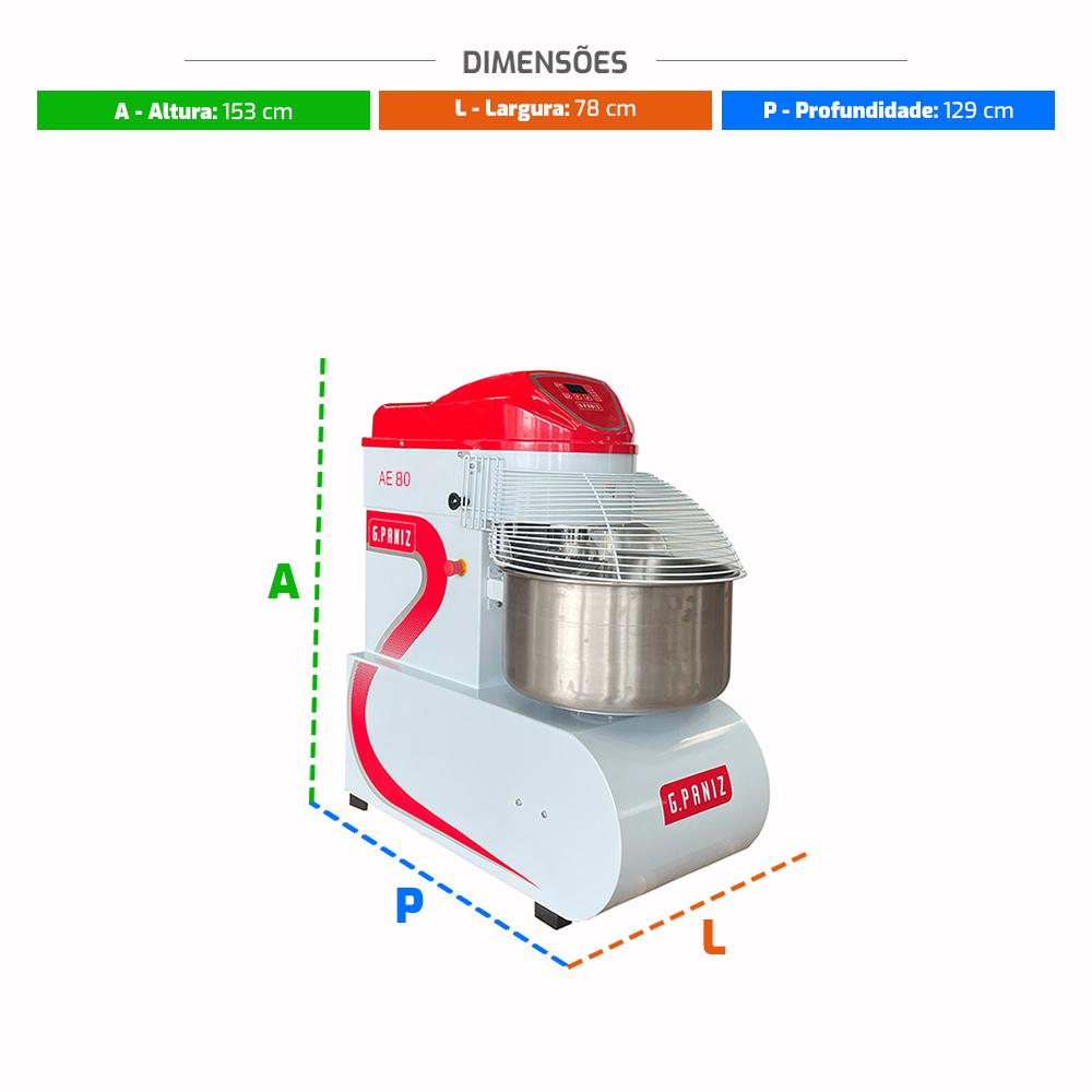 Amassadeira Espiral 80 kg Masseira Industrial Epóxi 2 Velocidades AE 80 G2 Trifásica 220T - Gpaniz 36010