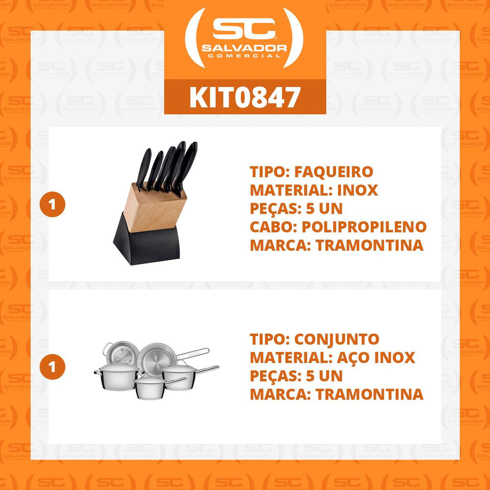 Kit Faqueiro Plenus 6 Peças + 1 Jogo de Panelas Inox Allegra 5 Peças - Tramontina