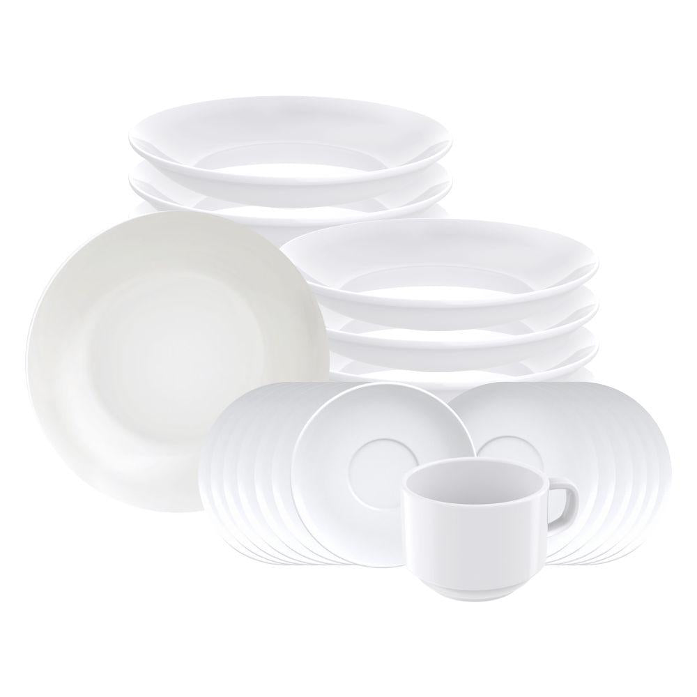 Jogo de Pratos de Sobremesa e Xícaras 24 Peças Leonora em Porcelana Branco - Tramontina