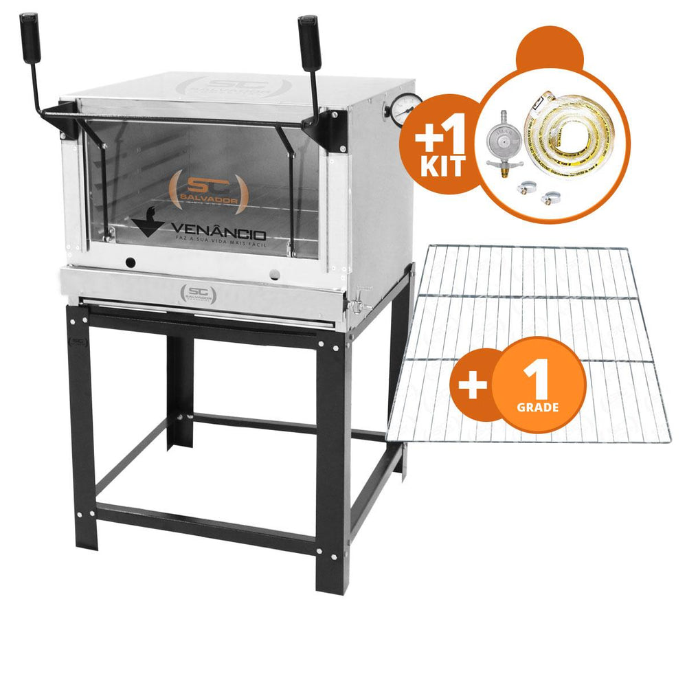 Kit Forno De Lastro a Gás Refratário Roma Inox FIRI80 + Grade Extra + Kit Gás
