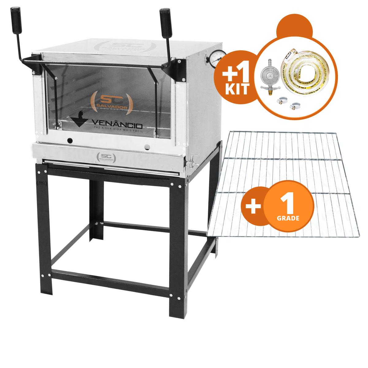 Kit - Forno Gás Industrial Roma Inox Firi80 + Grade Extra + Kit Gás