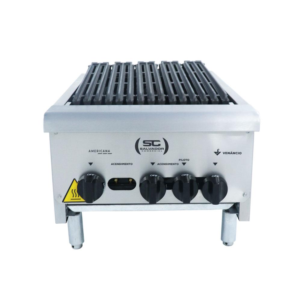 Chapa Charbroiler Americana Profissional Grill 45cm Gás Inox Com Pé Cggp45 e Utensílios - Venâncio