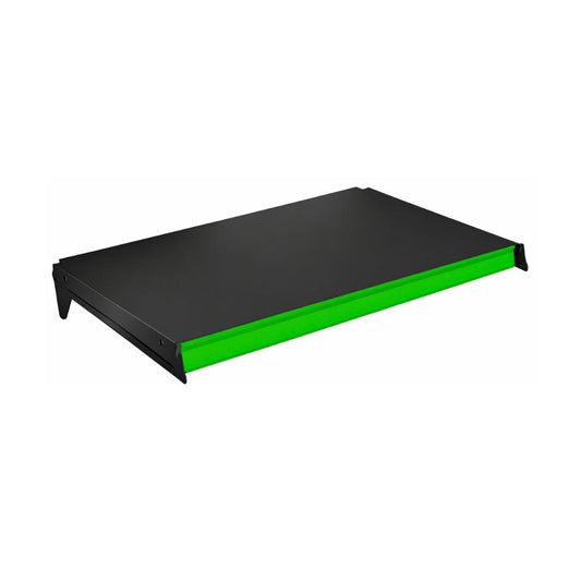 Bandeja Prateleira 40x73 Para Gôndolas New Plus Preta Com Porta Etiquetas Verde Claro - SA Gôndolas