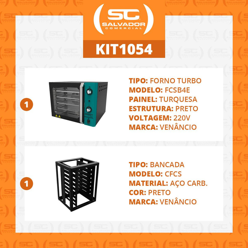 Kit Forno Turbo Convector Smart Preto e Turquesa FCSB4E 220V + Bancada CFCS Preto - Venâncio