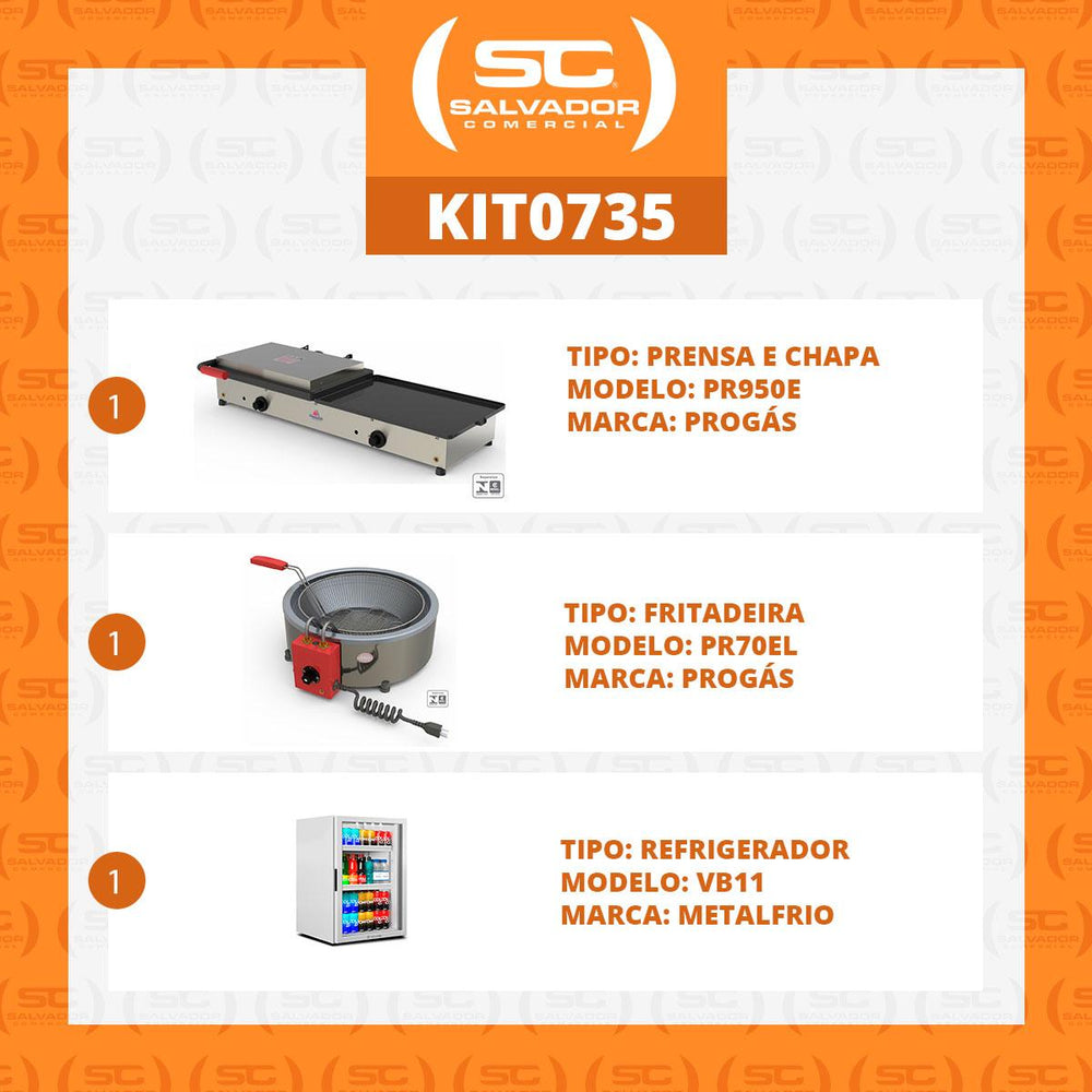 Kit Burger Elétrico - Prensa e Chapa PR-950E + Fritadeira PR70EL + Refrigerador VB11 - 220v
