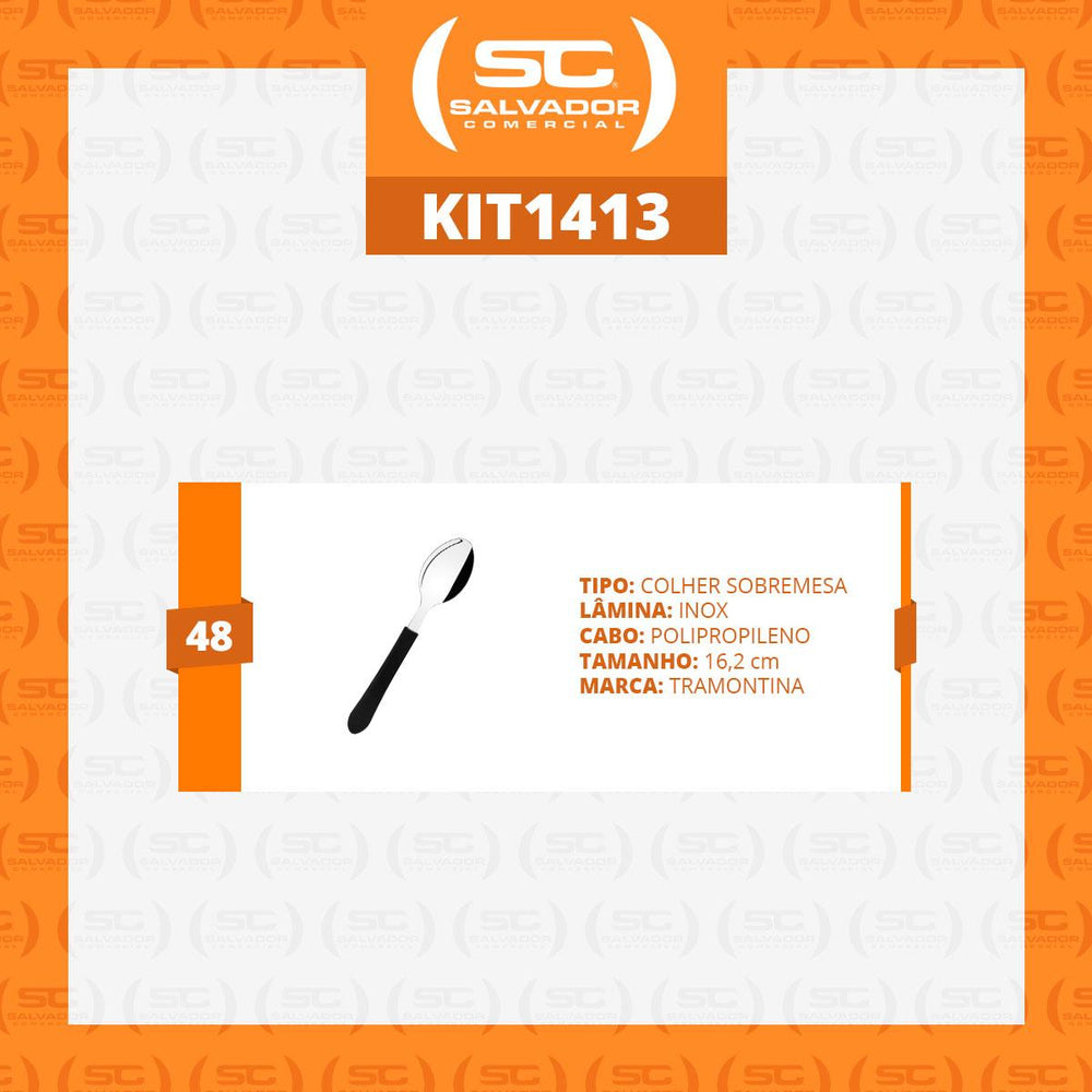 Kit 48 Colheres de Sobremesa Leme Com Lâmina Em Aço Inox Cabo Preto Cspbag - Tramontina
