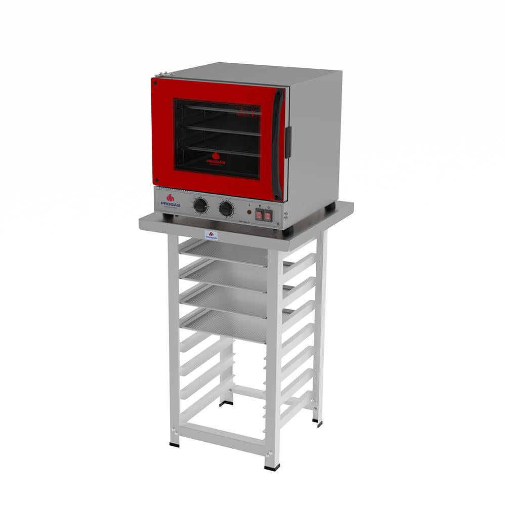 Kit Forno Turbo Elétrico PRP-004 G2 220V Vermelho + Bancada MES-004 Progás + 4 Assadeiras Cimapi