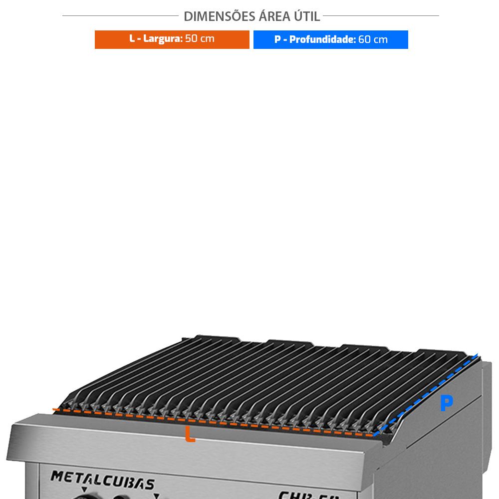 Char Broiler Chapa Grill Premium 60cm Profissional Aço Inox a Gás Chb-60 g2 - Metalcubas 26389