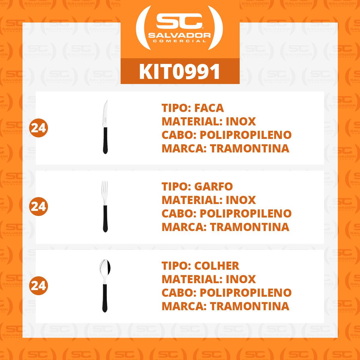 KIT - Jogo de Facas, Garfos e Colheres Leme 72 Peças em Aço Inox Cabo Preto PBAG - Tramontina