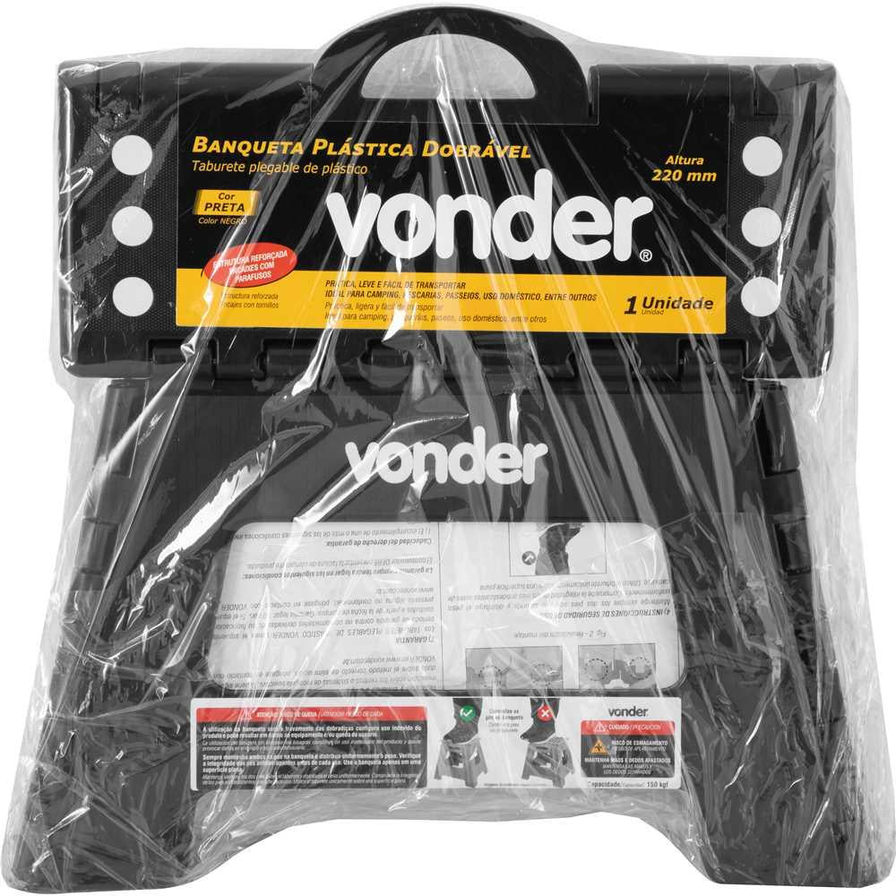 Banqueta Plástica Dobrável Preta Com Altura 220mm - Vonder 3540022002