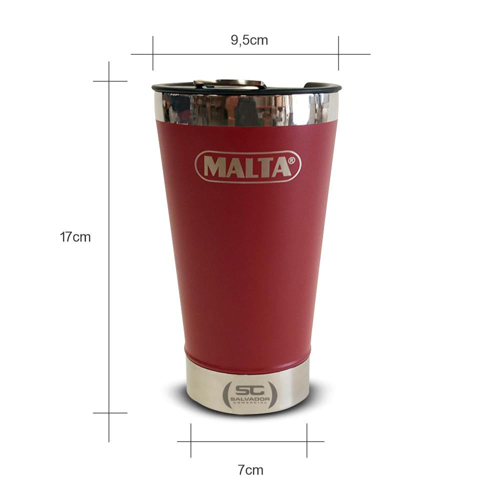 Copo Térmico Para Cerveja Chopp Gelado Em Inox 473ml CQS 5746 Vermelho Com Tampa e Abridor - Malta