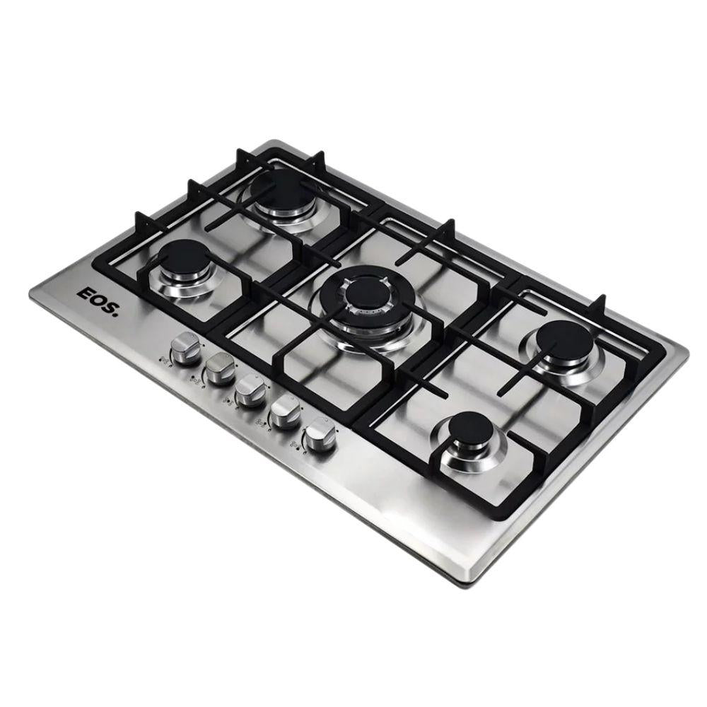 Kit Fogão Cooktop Inox a Gás 5 Bocas 1 Dupla ECG05 Eos + 2 Panelas Tramontina Turim
