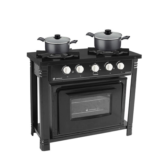 Fogão Industrial 2 Bocas com Forno Bravo Preto Venâncio + 2 Caçarolas Tramontina Turim