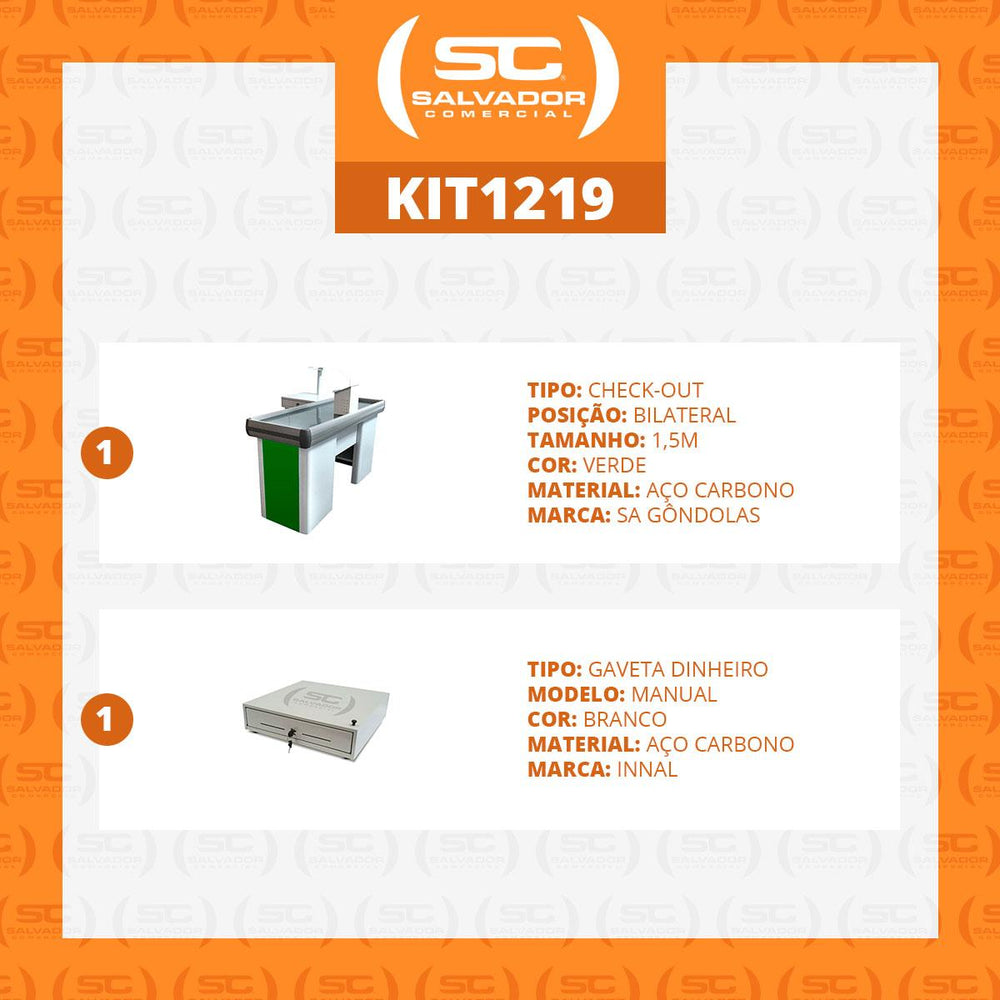 Kit Caixa De Supermercado Empacotador Check-Out 1,50m Recorte + Caixa Dinheiro Manual Verde
