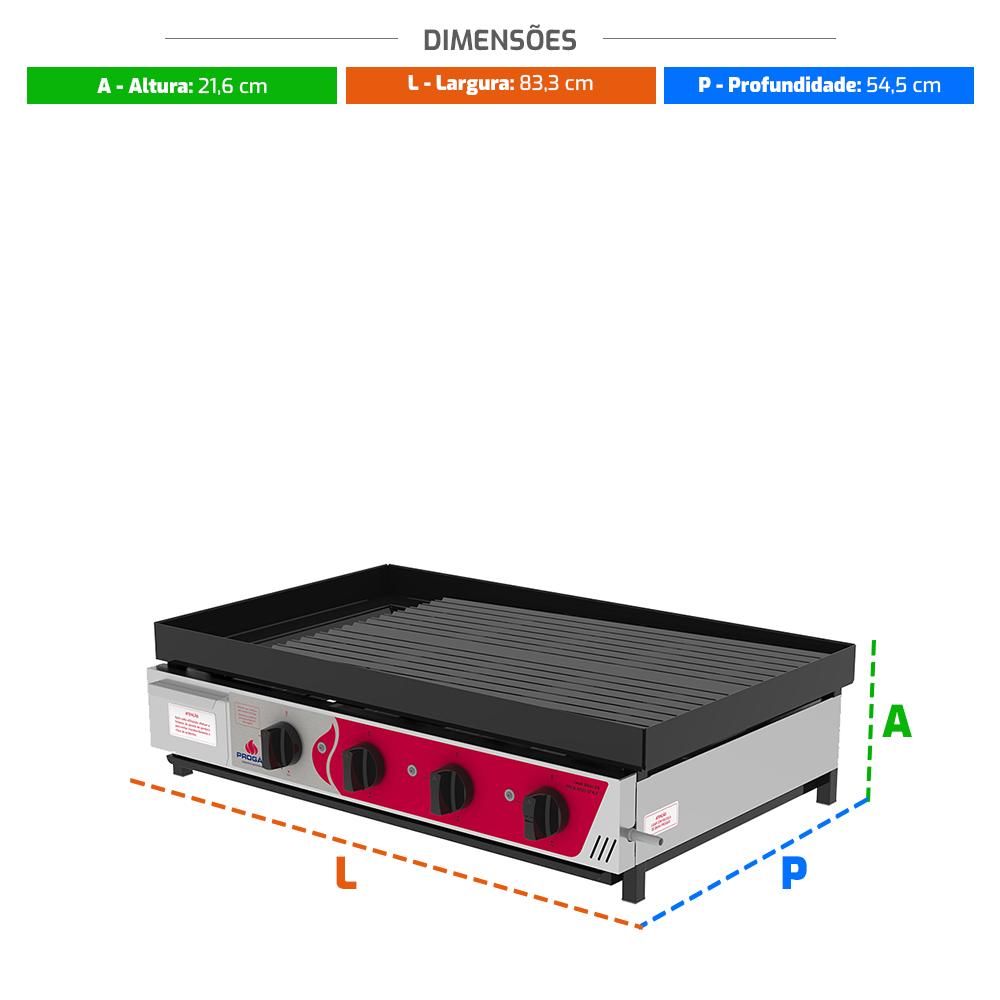 Char Broiler Chapa Grill Esmaltada 80cm Industrial Aço Inox a Gás Prcb-8000 - Progás P46101