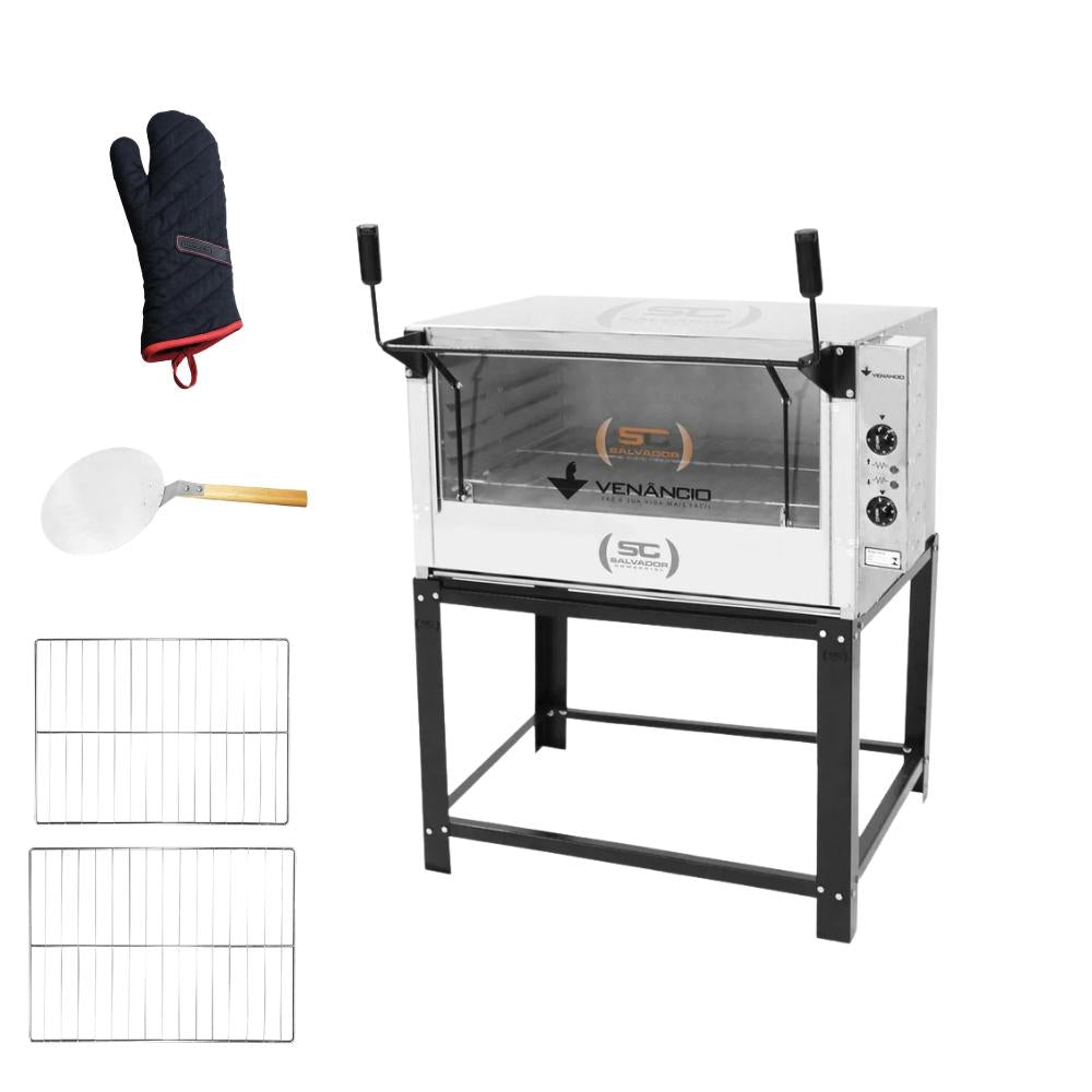 Forno Elétrico Industrial Roma Inox Feri90 220v + 2 Grades + Luva Térmica + pá Pizza - Venâncio