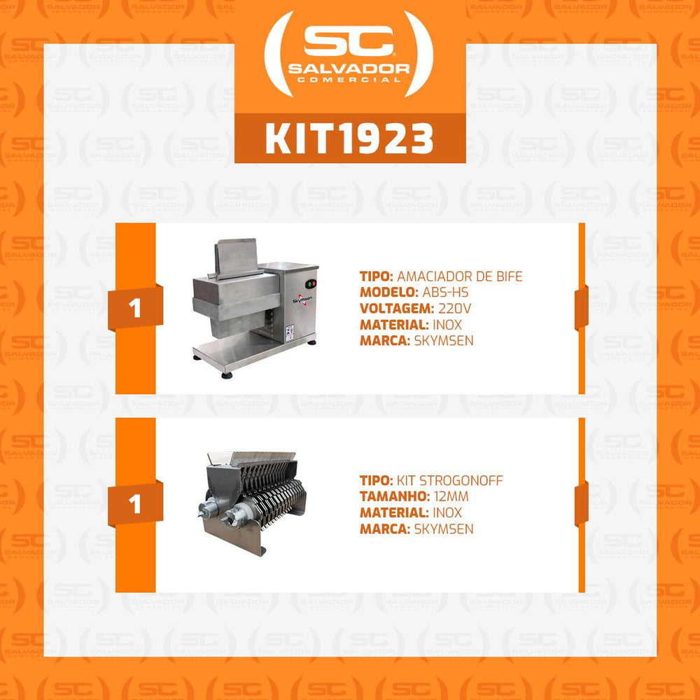 Amaciador de Carne Inox Profissional ABS-HD com Kit Strogonoff Iscas de Carne 12mm 220V - Skymsen