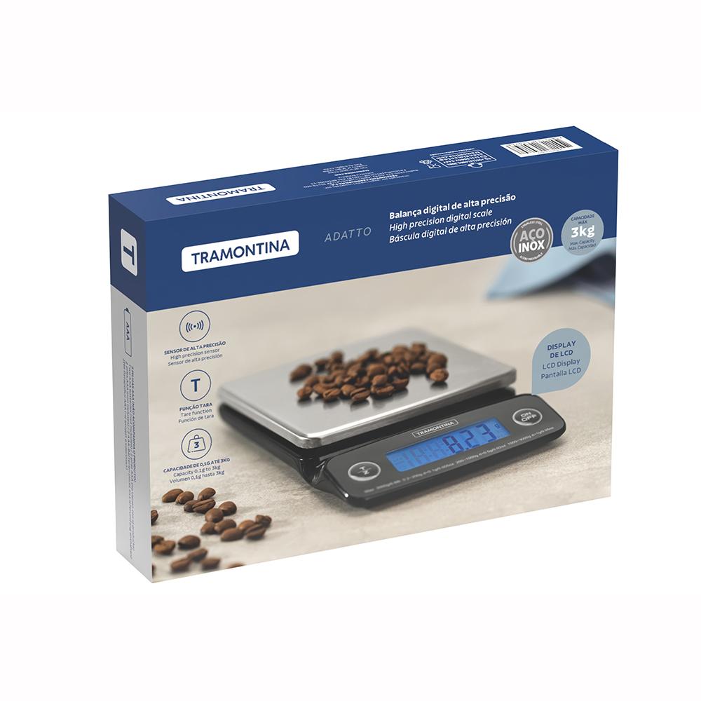 Balança Digital Base em Aço Inox Alta Precisão Para Cozinha Adatto 3kg - Tramontina 61101050