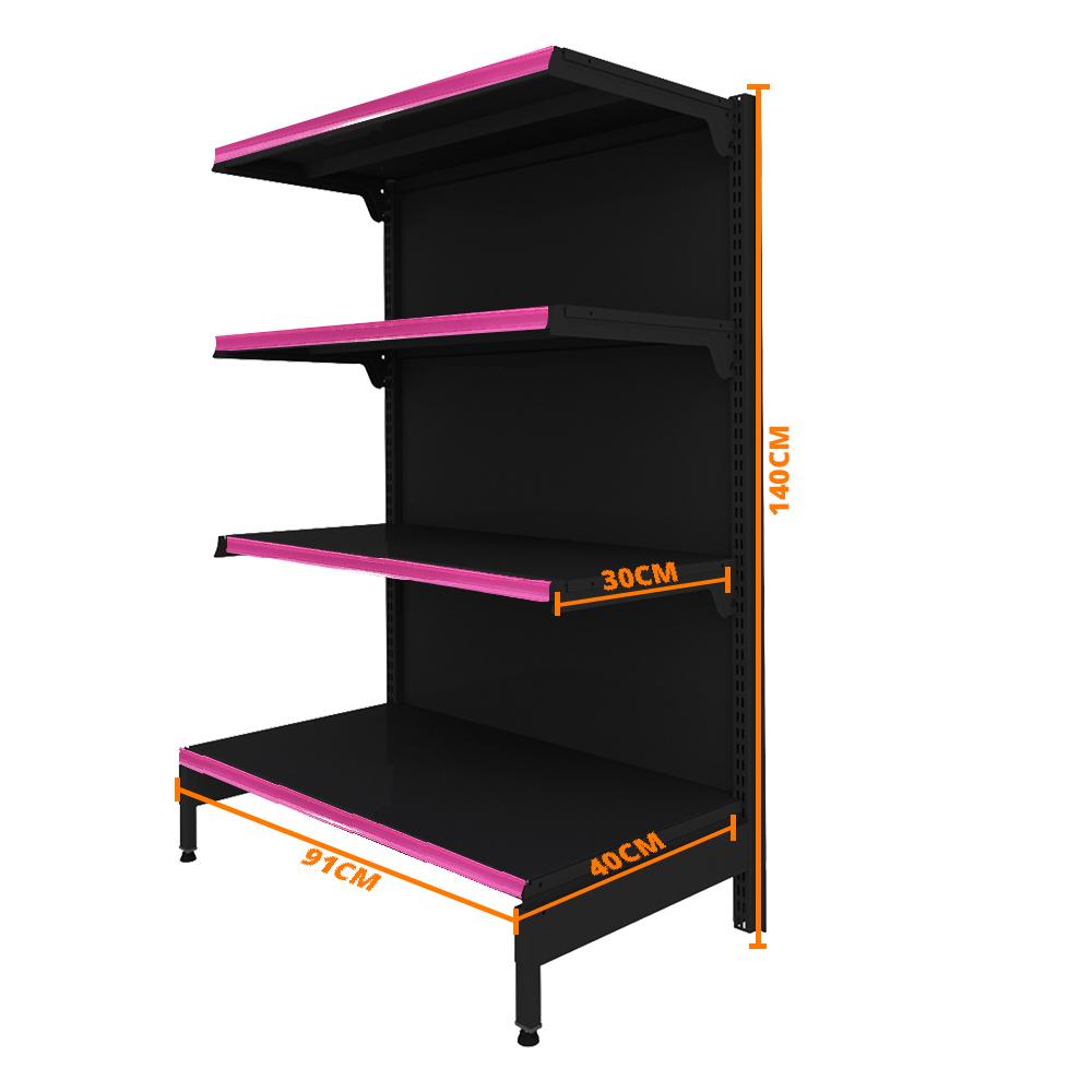 Gôndola Prateleira Preta New Plus 1,40 Ponta GP - Sa Gôndolas Porta Etiquetas Rosa
