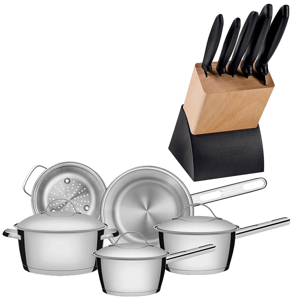 Kit Faqueiro Plenus 6 Peças + 1 Jogo de Panelas Inox Allegra 5 Peças - Tramontina