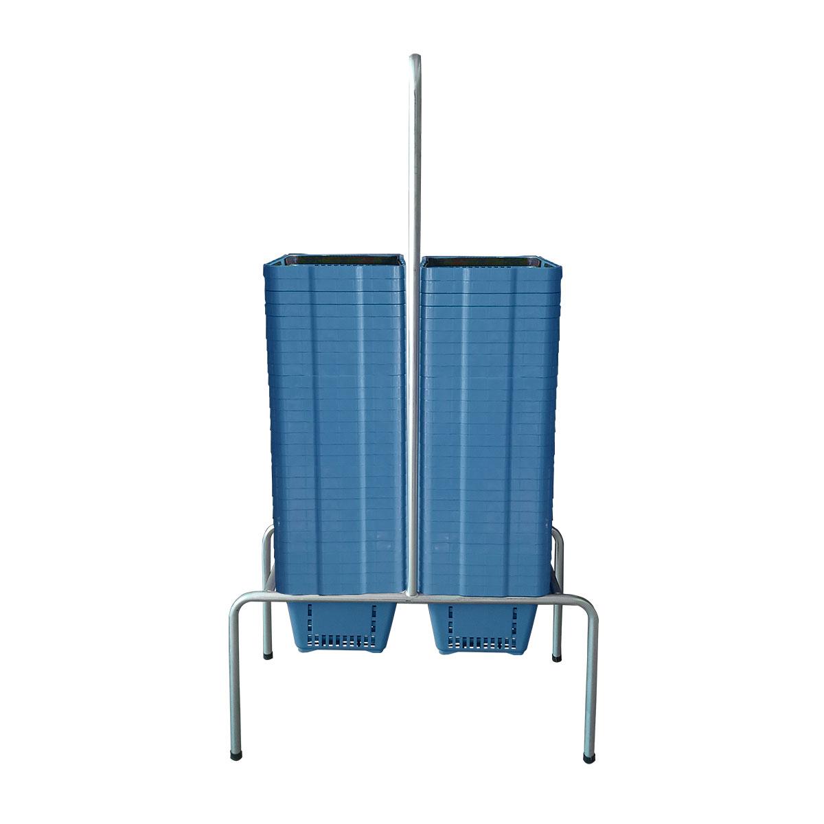 Kit - Suporte Para Cestos de Compras Duplo + 60 Cestos D100 Azul