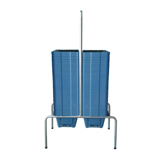 Kit - Suporte Para Cestos de Compras Duplo + 60 Cestos D100 Azul