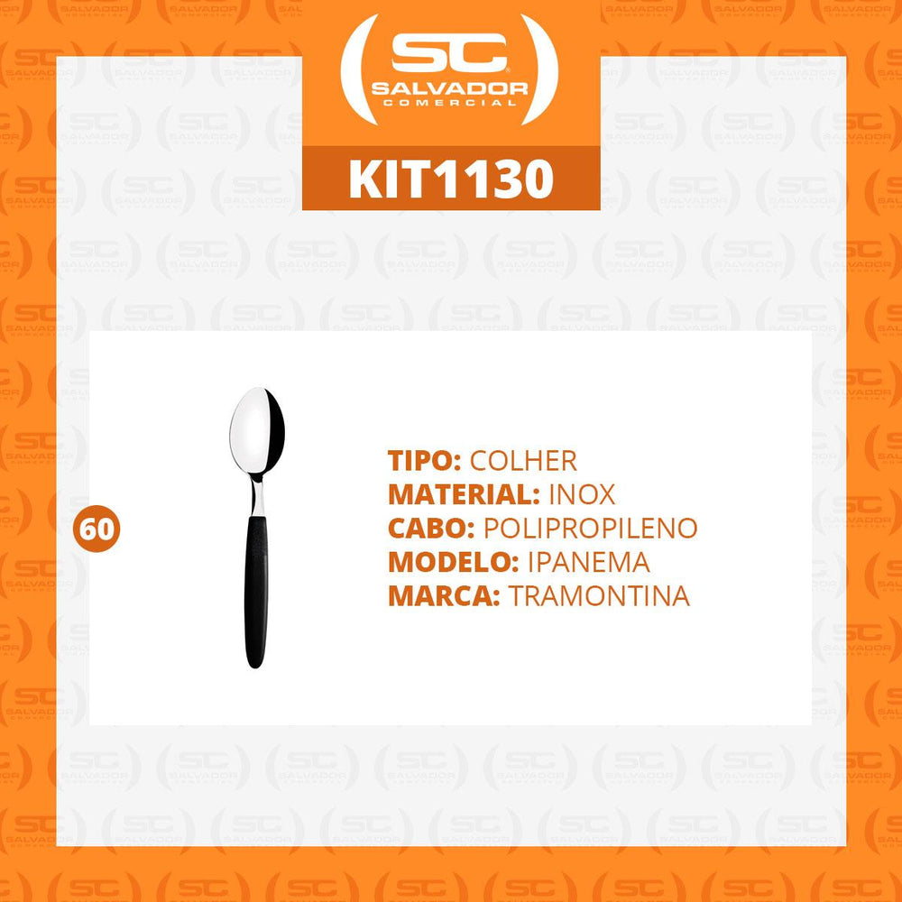 Kit 60 Colheres de Mesa Ipanema Com Lâmina Em Aço Inox Cabo Preto Cptop - Tramontina 23363400
