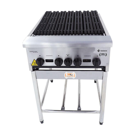 Chapa Char Broiler Americana Profissional Grill Churrasqueira 60cm Gás Inox Com Pé Cggp60 - Venâncio