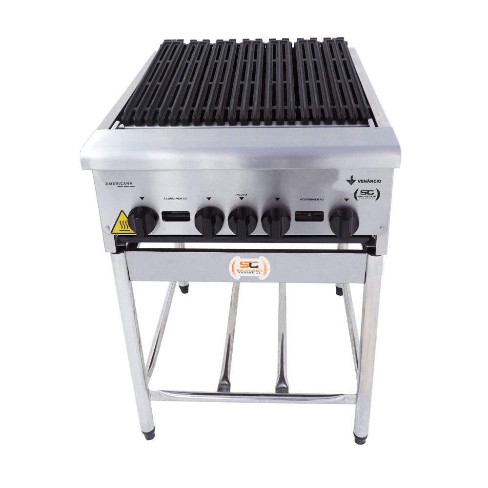 Chapa Char Broiler Americana Profissional Grill Churrasqueira 60cm Gás Inox Com Pé Cggp60 - Venâncio