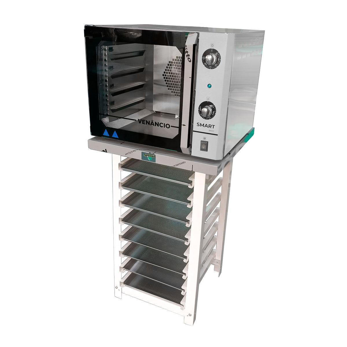 KIT - Forno Turbo Convector Smart Basic Inox FCSB4E 220v + Bancada Mes-004 + 8 Assadeiras - Venâncio