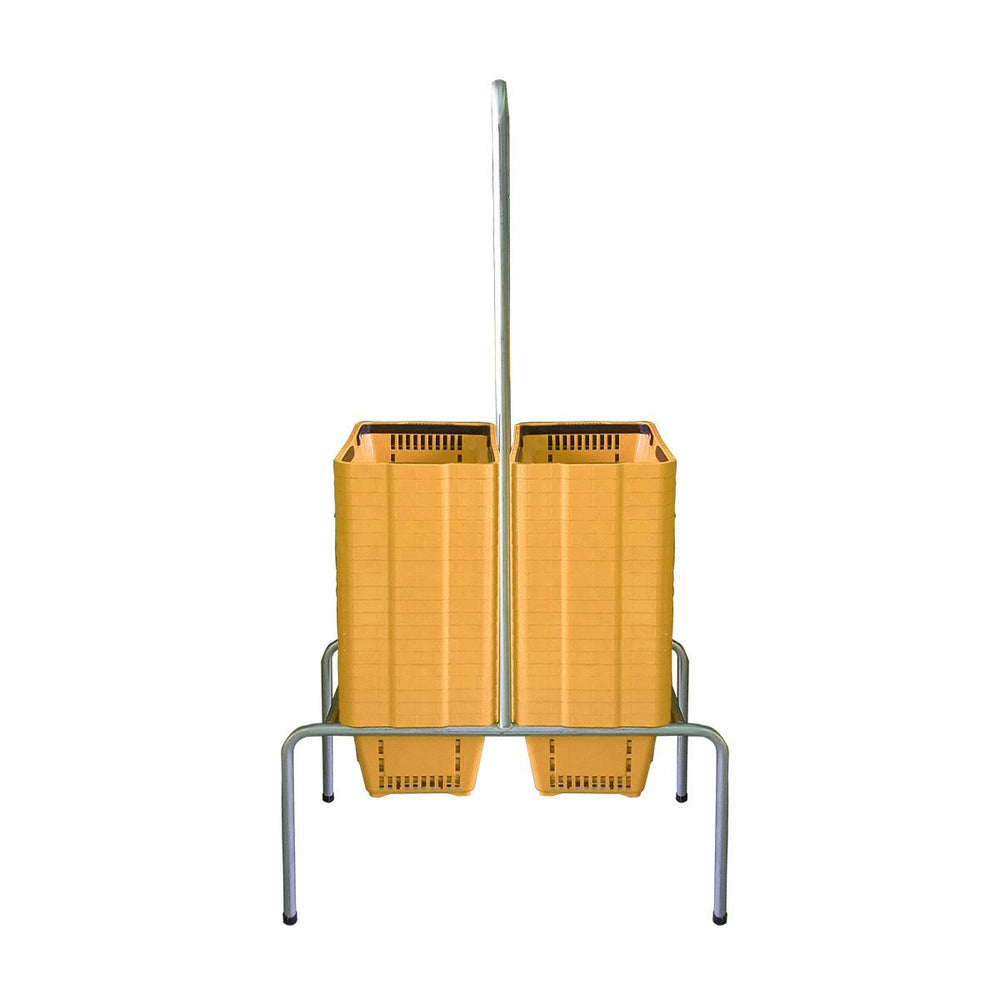 Kit Suporte Para Cestos De Compras Duplo + 40 Cestos D100 Amarelo