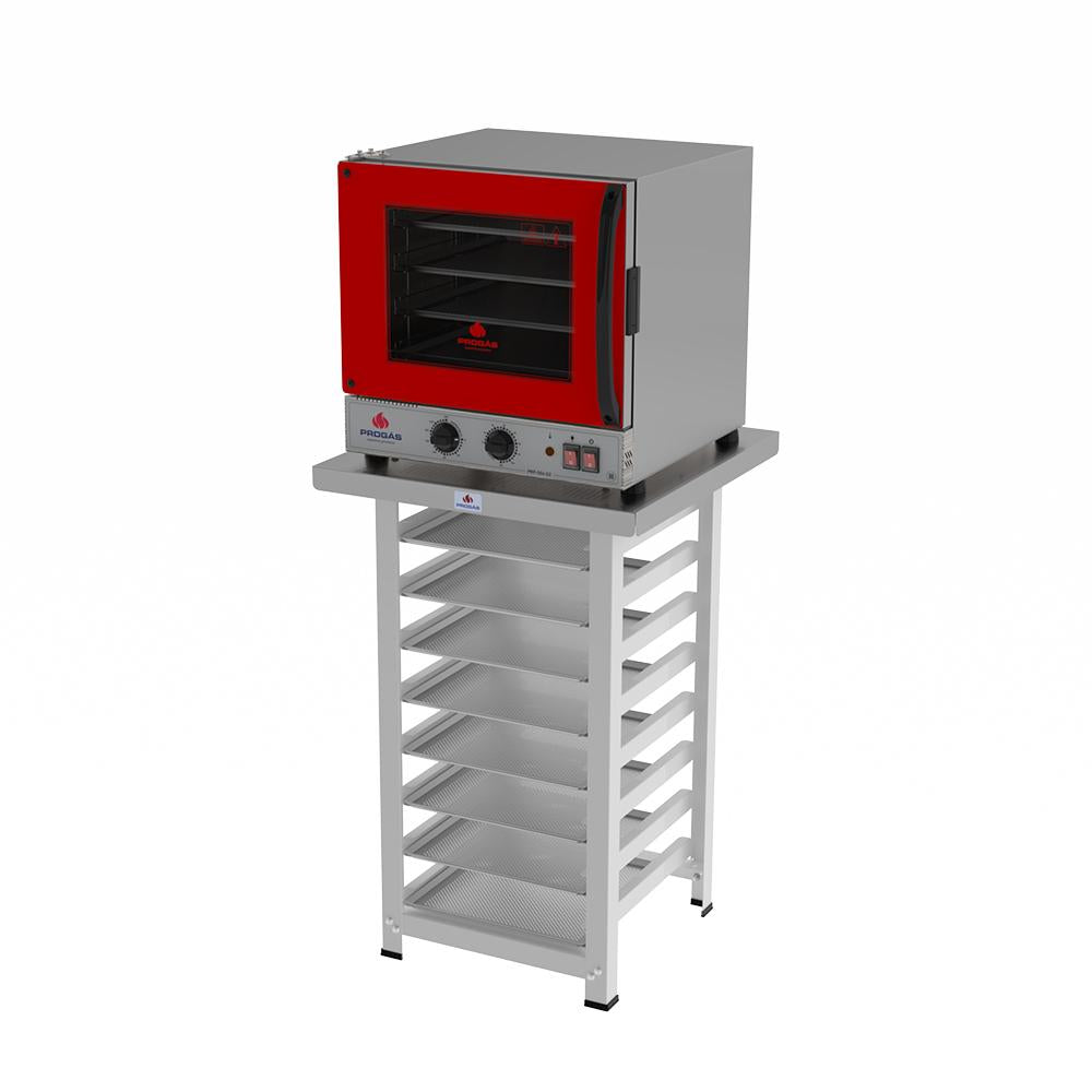 Kit Forno Turbo Elétrico PRP-004 G2 220V Vermelho + Bancada MES-004 Progás + 8 Assadeiras Cimapi