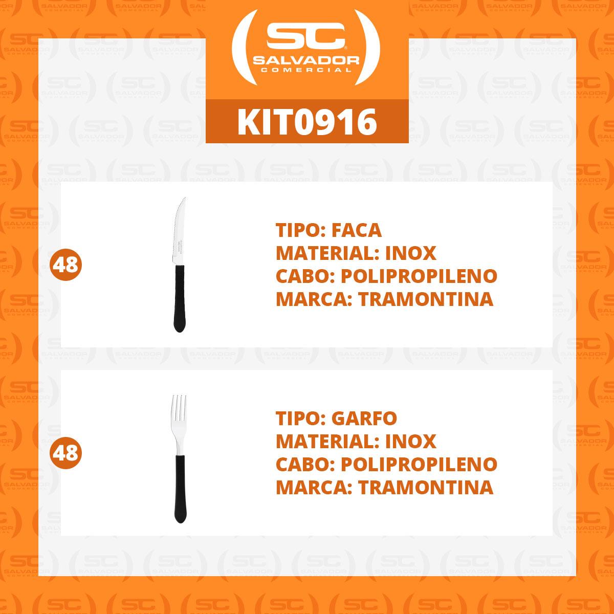 KIT - Jogo de Facas e Garfo Leme 96 Peças em Aço Inox Cabo Preto PBAG - Tramontina