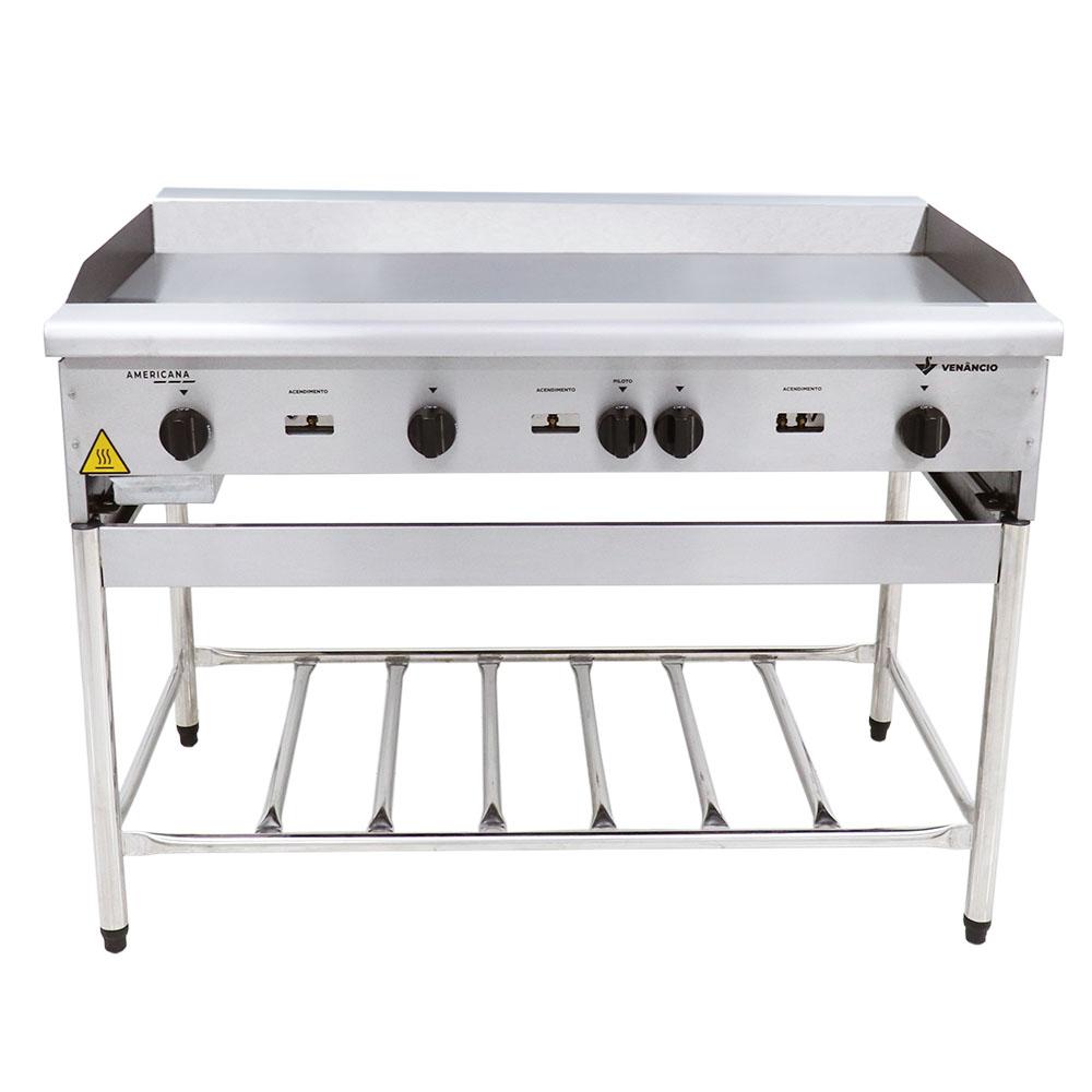 Chapa Americana Profissional 120cm a Gás 18mm Lisa Inox Com Pé Cgp120 - Venâncio