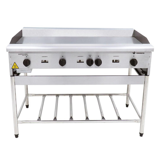 Chapa Americana Profissional 120cm a Gás 18mm Lisa Inox Com Pé Cgp120 - Venâncio