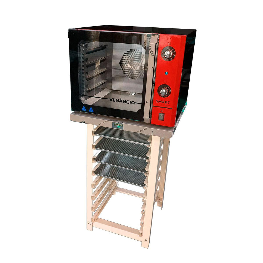 Kit Forno Turbo Convector Smart Basic. Preto e Vermelho FCSB4E 220V + Bancada MES-004 + 4 Assadeiras - Venâncio