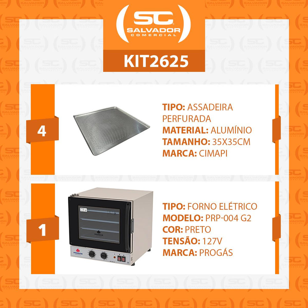 Kit Forno Turbo Elétrico PRP-004 G2 127V Preto Progás + 4 Assadeiras Cimapi