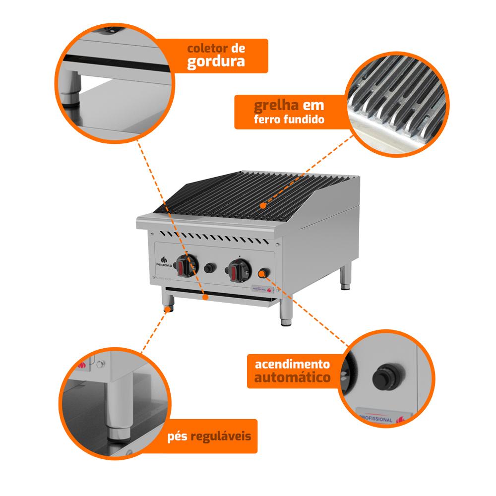 Char broiler Chapa Churrasqueira Profissional Lanchonetes Inox a Gás 45cm Pro-45cb P44599 - Progás