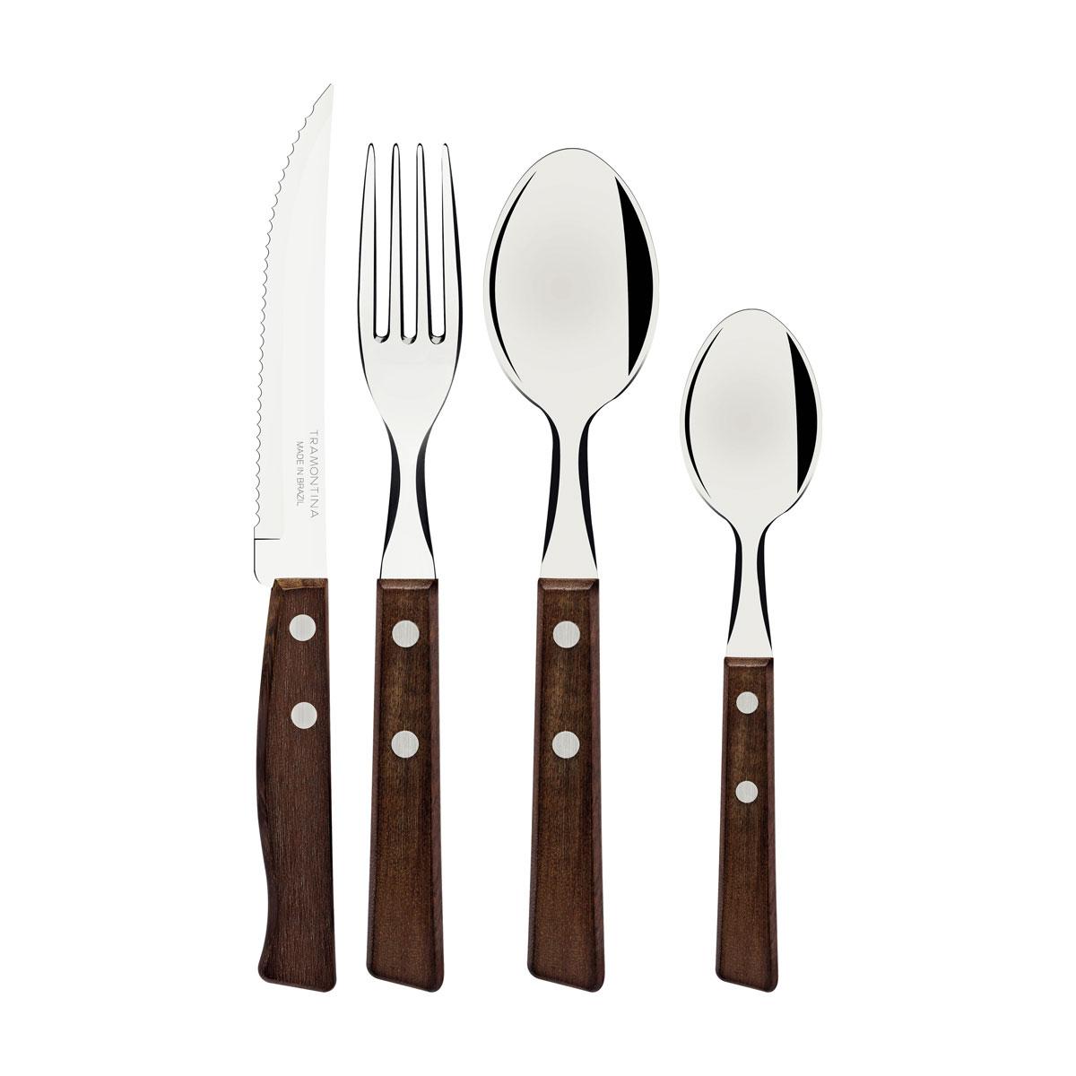 Faqueiro Tradicional Lâminas Aço Inox Cabos de Madeira Natural 24 Peças - Tramontina 22299050