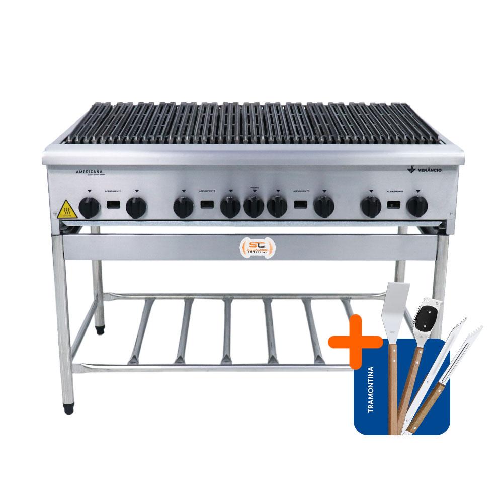 Chapa Char broiler Profissional Grill 120cm Gás Inox Com Pé Cggp120 e Utensílios - Venâncio