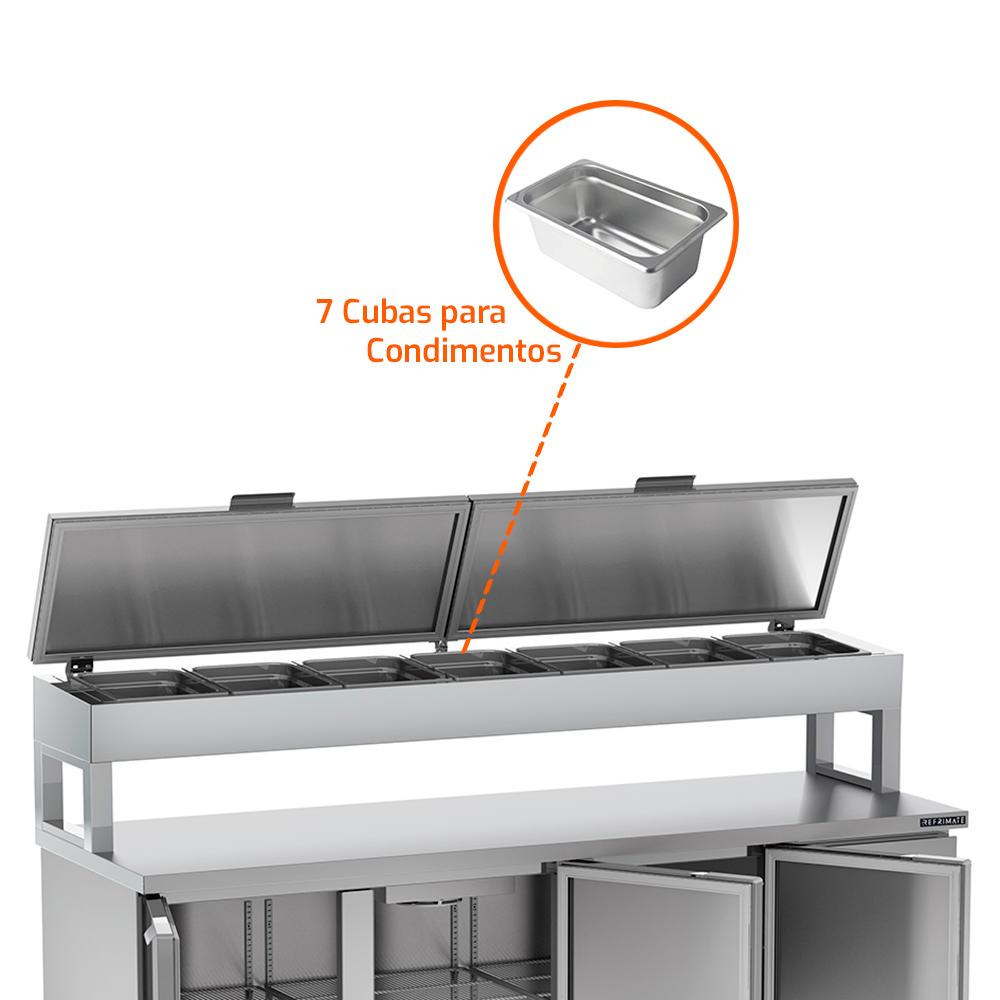 Balcão de Serviço Refrigerado Condimentador 200cm Com 7 Cubas de 1/2 Bsrc2000 220v - Refrimate