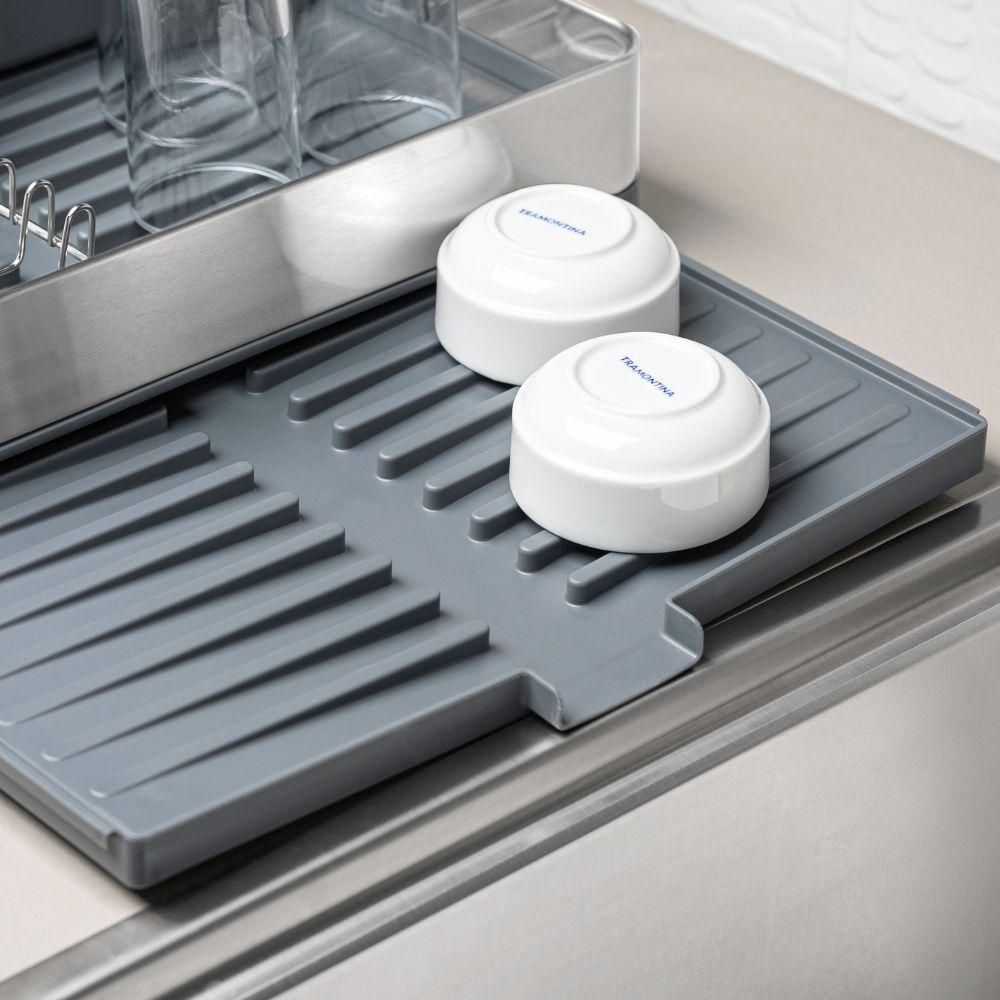 Escorredor de Louça Plurale em Aço Inox e Polipropileno Porta Talheres Grafite - Tramontina 61537300